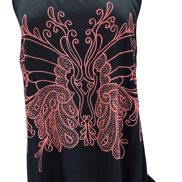 Hibis Lace Works Black Handkerchief Hem Top M Boho Festival Embroidered Rayon - Picture 7 of 12